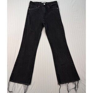 Zara Womens Size 2 Black‎ High-Waist Cropped Frayed Hem Straight Leg Jeans